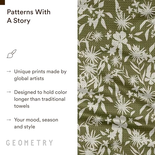 Geometry Leafy Microfiber Kitchen Towels - Quick Dry Dish Cloths, 2-Pack, 18 x 30 Inches
