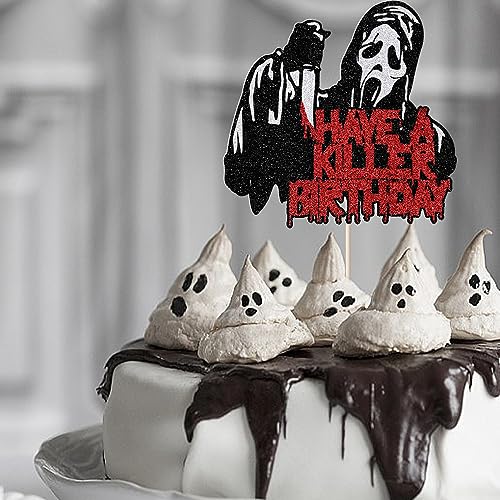 Halloween Bloody Theme Cake Topper - Killer Party Decorations with Glitter - Variation: Death Killer