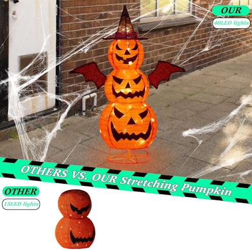 Outdoor 37-Inch Collapsible Pumpkin Man with LED Lights for Halloween Yard Decor