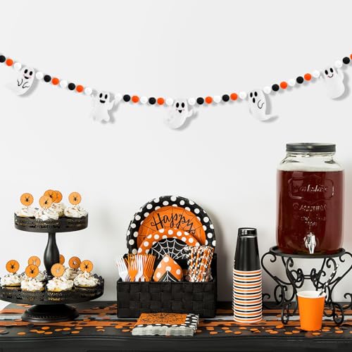 Halloween Felt Pompom Banner 7.5 Ft Pre-Assembled Ghosts & Felt Balls Decor