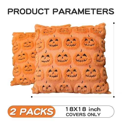 Halloween Grinning Pumpkin Throw Pillow Covers 18x18 Set of 2 Fall Decorations
