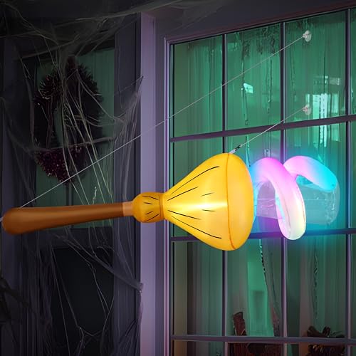 5FT Inflatable Halloween Witch with Glowing Broomstick and LED Lights - Indoor Outdoor Decor