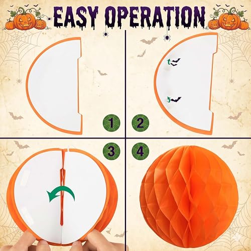 Halloween Party Decorations Indoor - Purple Orange Black Banner Pom Poms Swirls - Variation B
