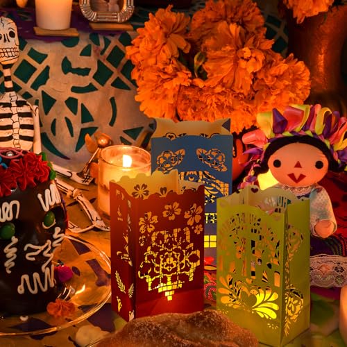 50 Pack Dia de Los Muertos Luminary Bags for Halloween Party Decorations