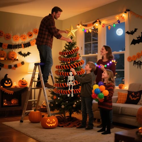 26FT Black & Orange Plush Sandworm Tree Garland - Halloween & Christmas Decor