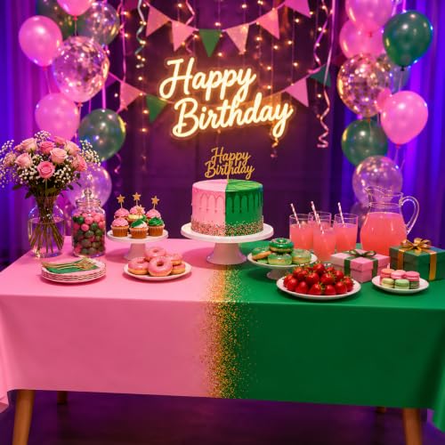 Pink & Green Witch Party Tablecloth Set - 3 Pack, 54x108 Inches, Waterproof, Festive Decor