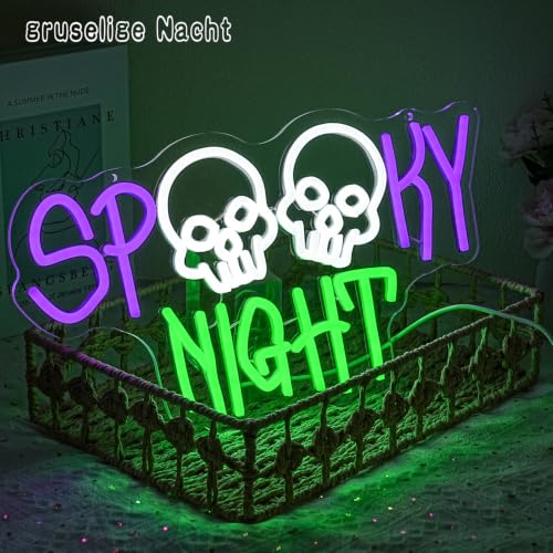 Spooky Night Neon Sign Skull LED Light Halloween Wall Decor - Creepy Halloween Party & Bedroom Decoration