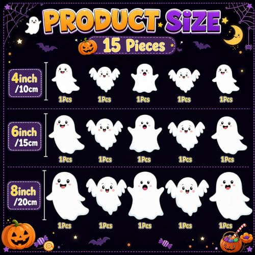 Glow in Dark Halloween Ghost Magnet Set - 15 Pcs Garage Door Decorations - Variation: Ghost