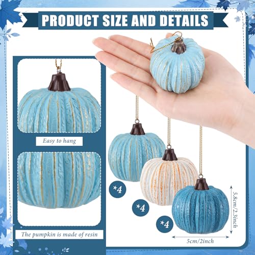 Resin Fall Pumpkin Ornaments for Tree - Blue Farmhouse Decor, 12 Pcs