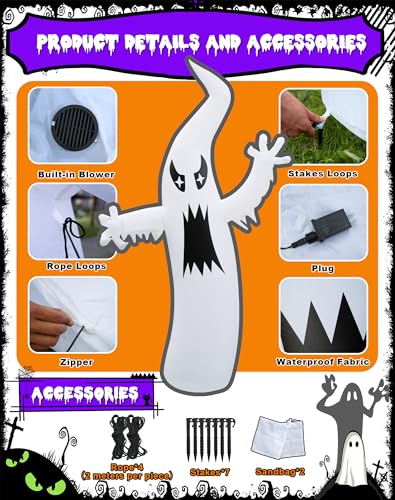 8.7Ft Halloween Inflatable Ghost Yard Decor with LED Lights, Sturdy Outdoor Decoration