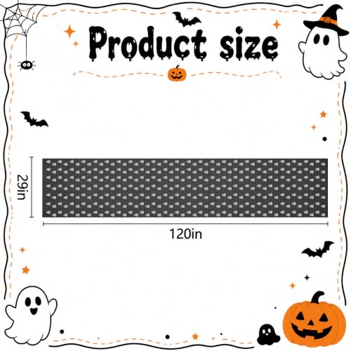 Halloween Mesh Ghost Table Runner 120x29 Inches Black Sheer Gauze with Silver Glitter - Variation: Halloween-1 Pcs