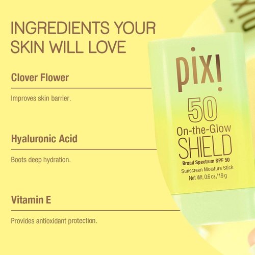 Pixi Beauty On-the-Glow SHIELD SPF 50 Sunscreen Stick - Lightweight, Hydrating & No White Cast | Travel Size, Vegan | 2-Pack (2x 0.6oz/19g)