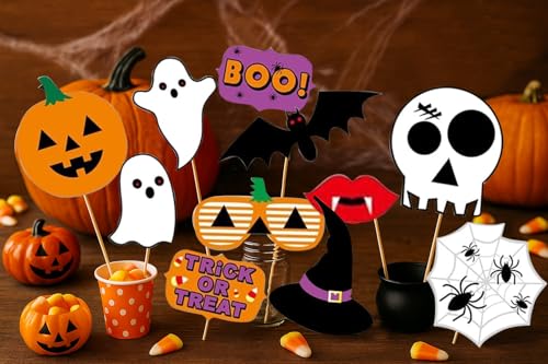 22PCS Halloween Photo Booth Props Set Spooky & Fun Party Decorations