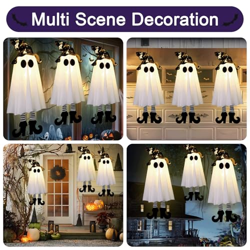 Halloween Outdoor Ghost Decorations with Witch Hat Lights - Spooky Yard Decor