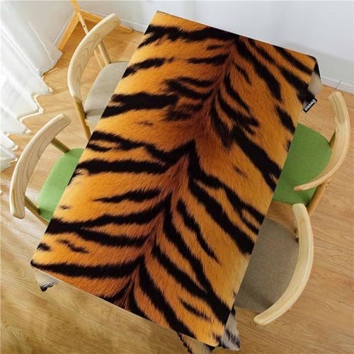 Tiger Print Tablecloth 52x70 Inches Wipeable Indoor Outdoor Kitchen Decor - Brown Black