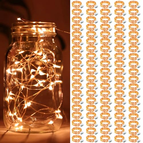Battery Operated Fairy Lights 7ft 20 Mini LEDs Silver Wire - Orange, 100 Pack - DIY, Party, Wedding, Holiday Decor