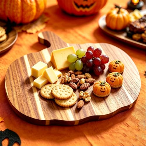 Halloween Pumpkin-Shaped Wooden Cutting Board for Kitchen Decor & Charcuterie