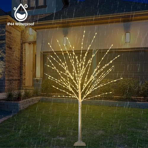 4Ft Lighted Birch Tree Set with 880 LEDs & 8 Modes - Indoor Outdoor Xmas Decor - 2 Pack