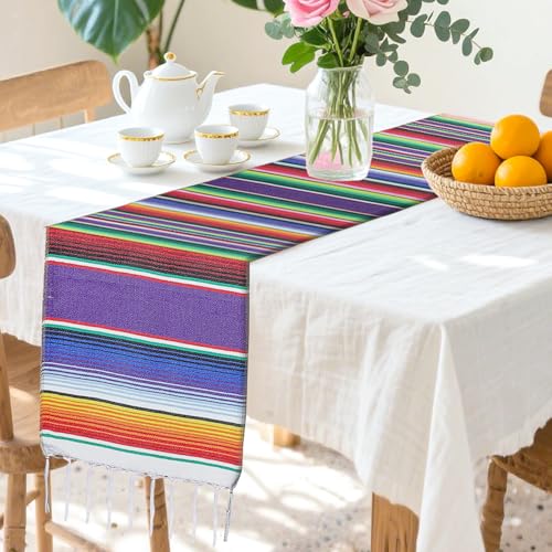Purple Mexican Serape Table Runner 14 x 84 Inch for Fiesta & Wedding Decorations