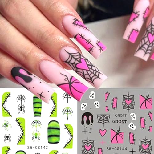 Halloween Nail Art Stickers Set - 3D Ghost Spider Web Pumpkin Skull Decorations for DIY Manicure