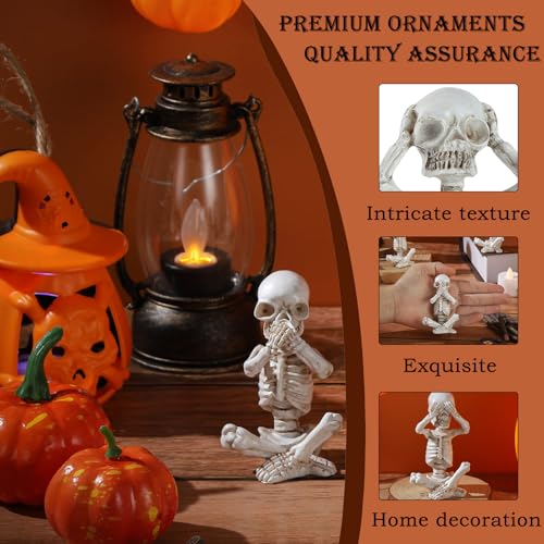 Mini Skeleton Figurines Set - Halloween Gothic Skull Statues for Home Decor