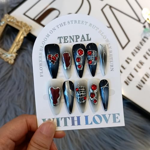 Halloween Vampire Press On Nails - Black Dark Ombre XS - Blue Variation