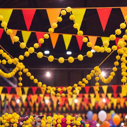 Yellow Pom Pom Garland 5 ft Diwali Party Decoration - 10 Pcs