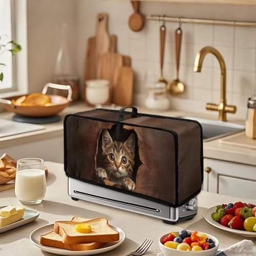 Funny Cat Long Slot Bread Machine Cover with Handle - Dustproof Kitchen Protector