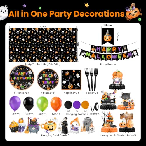 Halloween Party Decorations Kit with Plates Banner & Centerpieces - 24 Guests