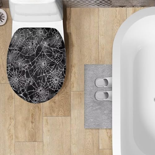 Spider Web Toilet Seat Cover Halloween Bathroom Decor - Elastic Fit, Machine Washable