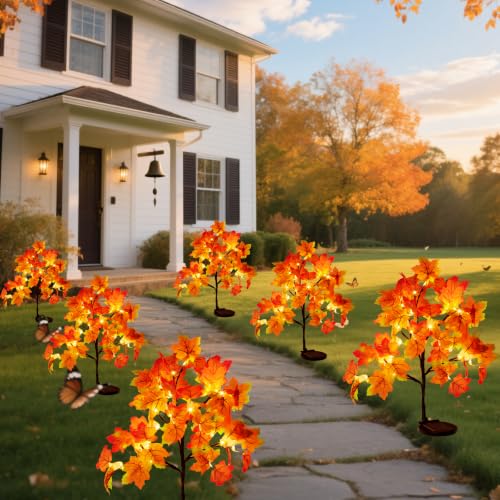 Outdoor Solar Maple Tree Lights Set - 8 Lighting Modes, Waterproof Fall Decor, 40 LEDs