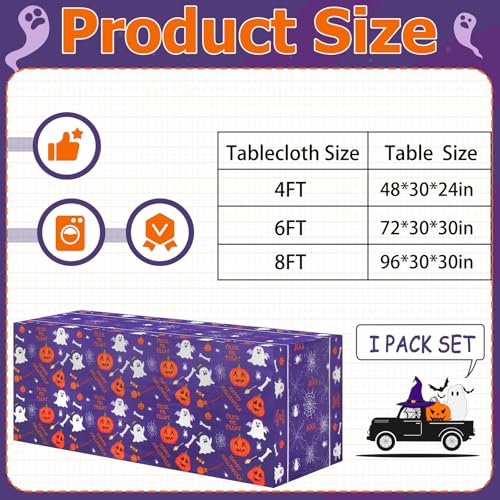Purple Halloween Ghost Tablecloth - 6FT Spider Web Pumpkin Design for Party Decorations