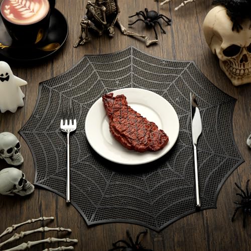 Halloween Spiderweb Placemats Set of 6 - Black 15 Inch, Spiderweb Design