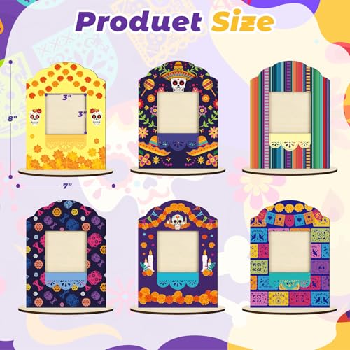 12-Pack Day of the Dead Wooden Photo Frames for Dia De Los Muertos Decorations - Mexican Fiesta Altar Sign Set