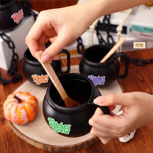 Halloween Cauldron Mugs with Spoons - Multicolor, Single-Sided Print, 48 Pack