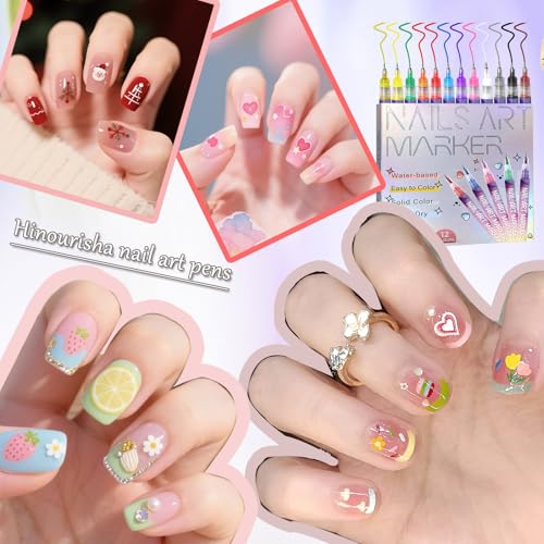12pcs Fine Tip Nail Art Pen Set - Water-Based Quick-Dry Non-Toxic for Beginners