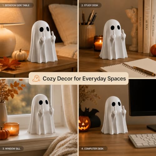 Halloween Ghost Figurine Indoor Decor - White Resin Spooky Home Office Ornament