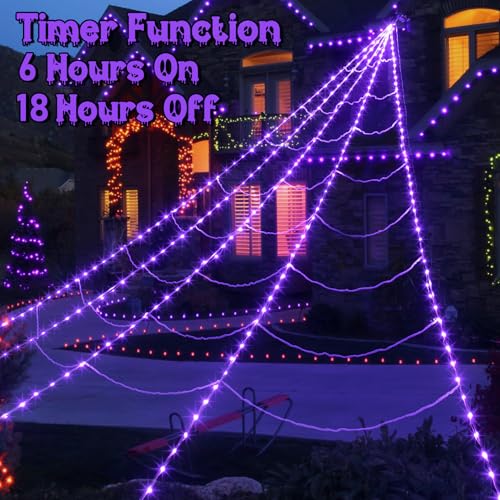Halloween Spider Web Lights 250 LED Giant Web with 8 Modes Waterproof Purple