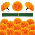 Artificial Marigold Flowers Heads Bulk 50Pcs for Day of The Dead Halloween Diwali Home Decor - Orange