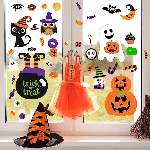 Halloween Window Clings Set - 6 Sheets with Pumpkin Ghost & Spooky Stickers