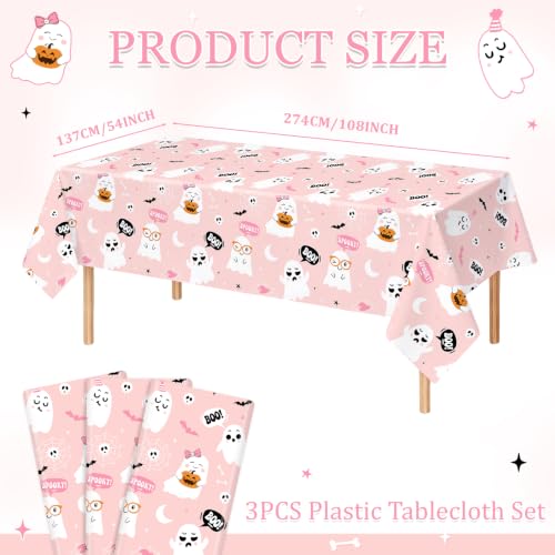 Light Pink Pastel Halloween Tablecloths - 3 Pack Spooky Party Cover