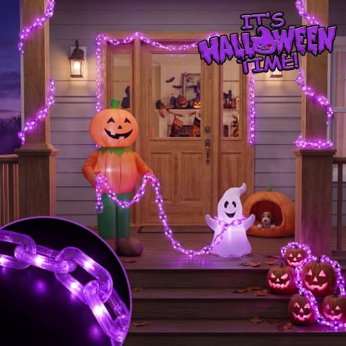 Purple Halloween LED Chain Lights 10.5 Ft with 175 Vivid Orange LEDs, USB & Battery Powered