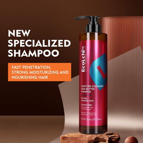 ECOLCHIPRO Collagen Shea Burtter Shampoo Organic Moisture Deep Repair Smooth Collagen Shampoo for Women Dry and Damaged Hair All Hair Types 750ml 25.6 fl. oz