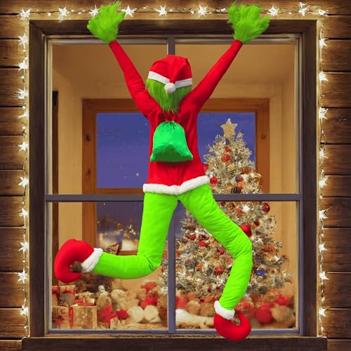 Red Green Monster Christmas Decorations, 5.2FT Outdoor Indoor Tree Decor, Pose-able Santa Body