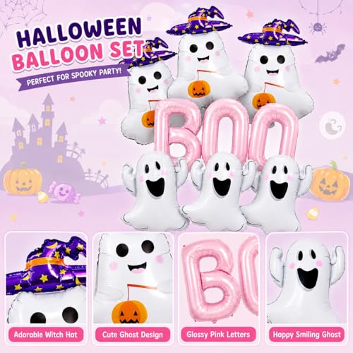 Pink Halloween Ghost Balloon Set - 9 Piece Cute Spooky Party Decor