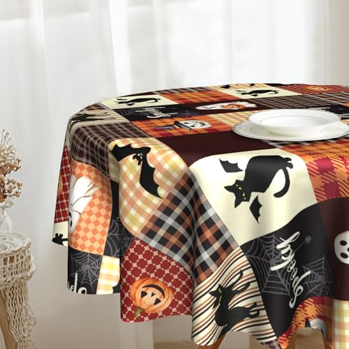 Halloween Spooky Cat Round Tablecloth 60 Inch Pumpkin Fall Kitchen Decor