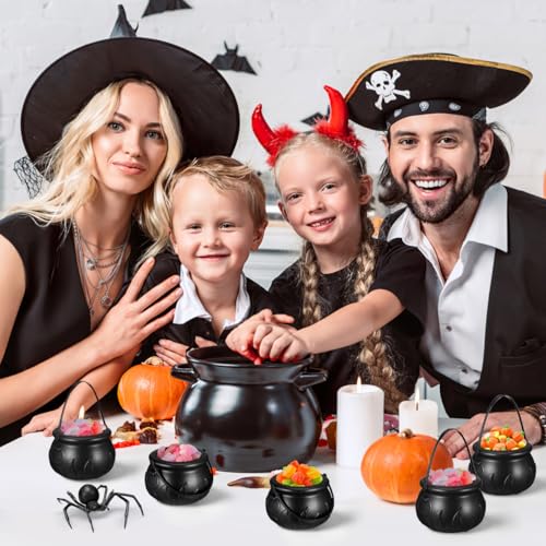 Halloween Cauldron Candy Holder Set - Mini Plastic Witch Kettles for Party Decoration
