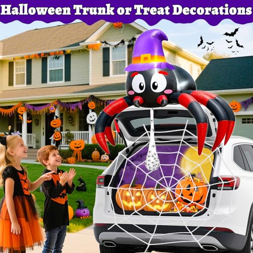 Halloween Inflatable Spider Car Decoration Kit with LEDs for SUV Truck Parade