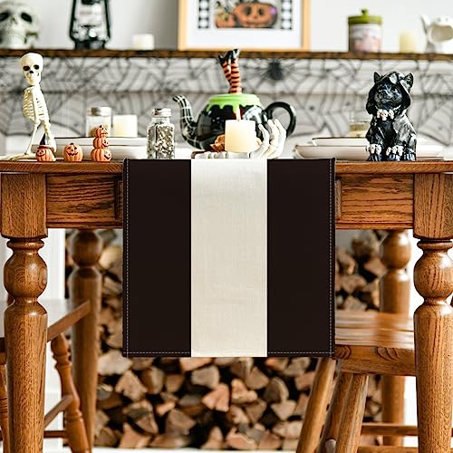 13x72 Inch Table Runner Beige and Black Stripes for Halloween Party Kitchen Dining Decor