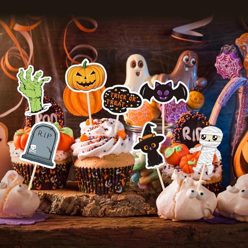 Halloween Cupcake Toppers 70 pcs Spooky Haunted House Fruit Cake Decorations - Variation: Halloween